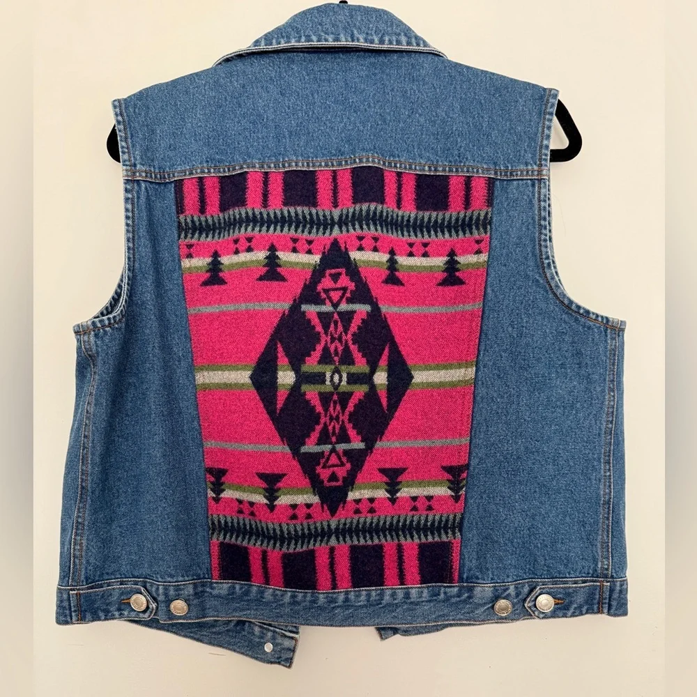 Pendleton Denim Vest with Vibrant Pink Wool Backing - Picture 1 of 6